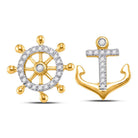 10kt Yellow Gold Nautical Anchor Wheel Diamond Earrings - Splendid Jewellery