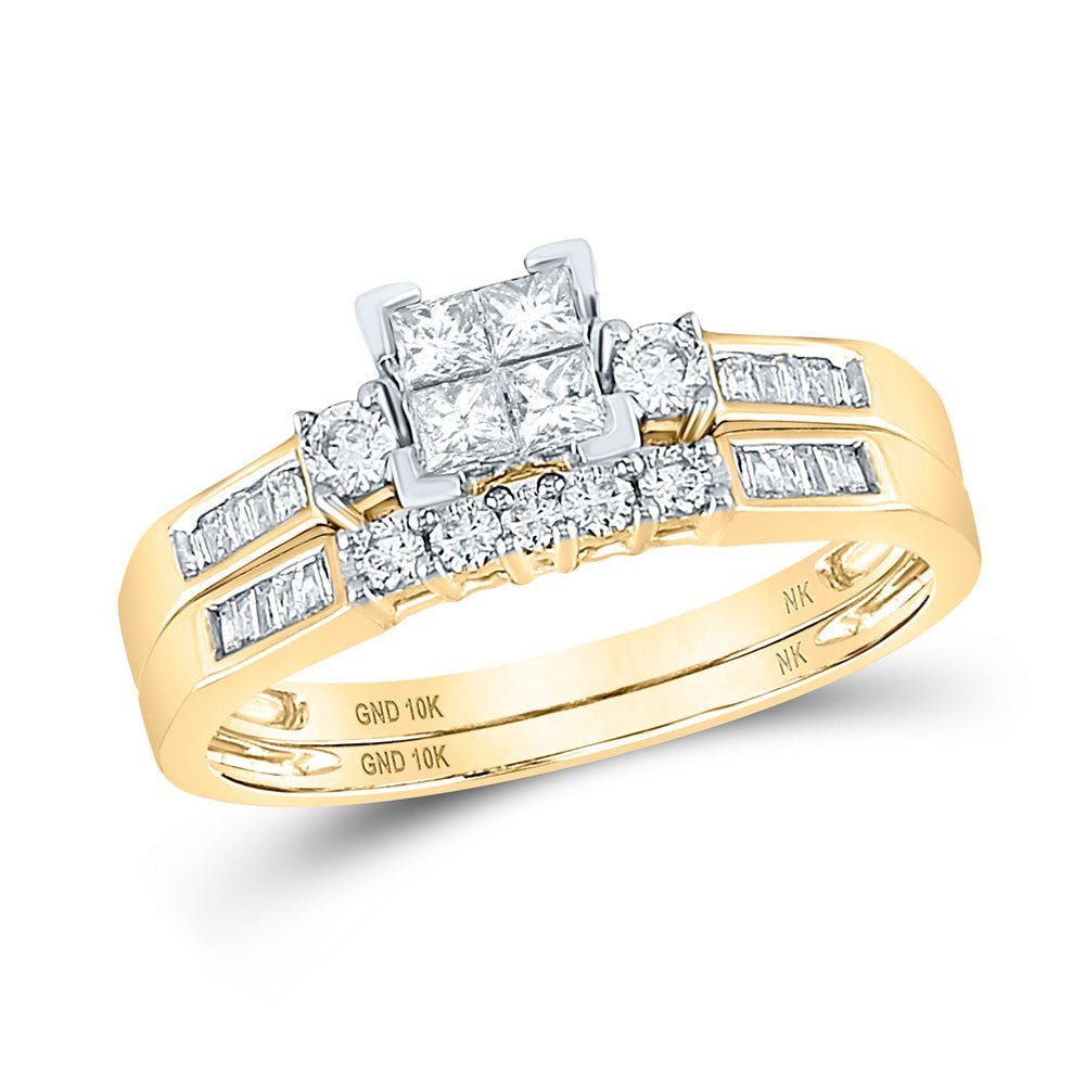 10kt Yellow Gold Princess Diamond Square Bridal Wedding Ring Band Set 1 Cttw | Majestic Elegance - Splendid Jewellery