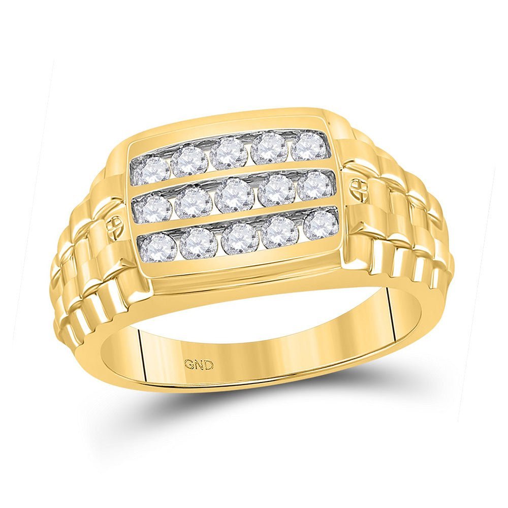 10kt Yellow Gold Ribbed Band Ring with Round Diamond Accents - 3/4 Ct.t.w. - Splendid Jewellery