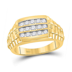 10kt Yellow Gold Ribbed Band Ring with Round Diamond Accents - 3/4 Ct.t.w. - Splendid Jewellery