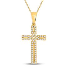 Load image into Gallery viewer, 10kt Yellow Gold Roman Cross Pendant with Dazzling Diamonds product  Top View from Splendid Jewellery