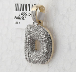 10kt Yellow Gold Round Diamond Bubble D Letter Charm Pendant - 7/8 Cttw - Splendid Jewellery