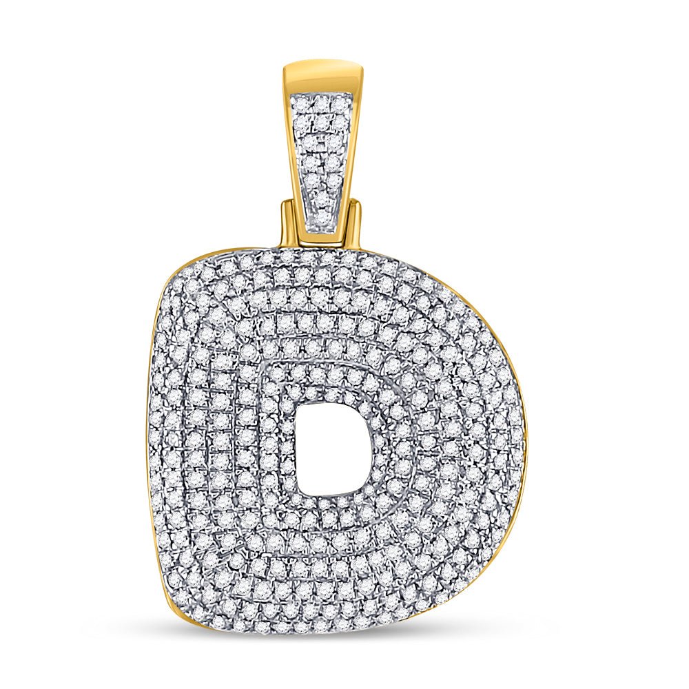 10kt Yellow Gold Round Diamond Bubble D Letter Charm Pendant - 7/8 Cttw - Splendid Jewellery