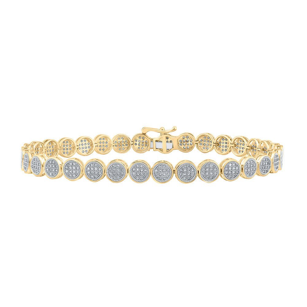 10kt Yellow Gold Round Diamond Circle Button Link Bracelet for Men - 1 Cttw | Splendid Jewellery - Splendid Jewellery