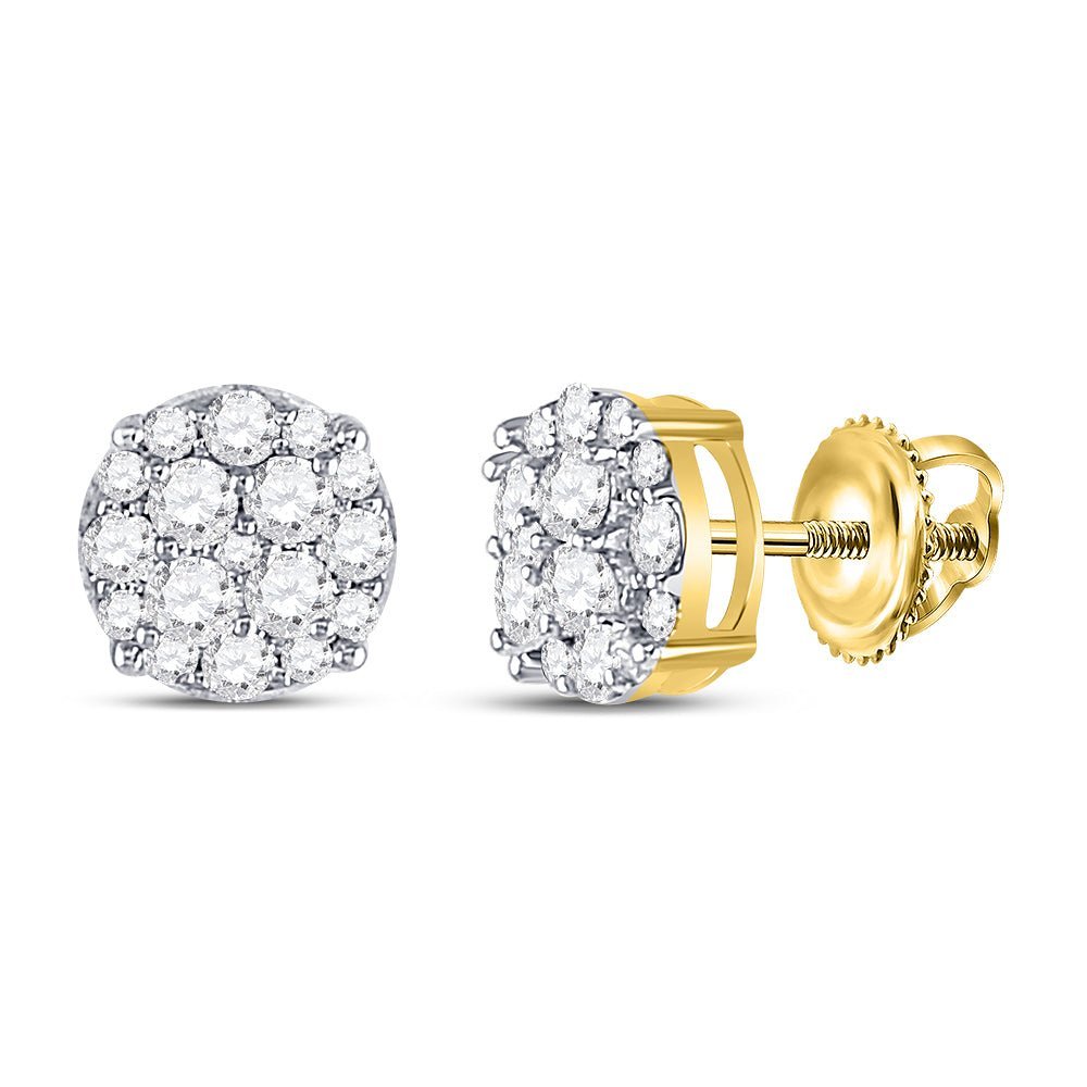 10kt Yellow Gold Round Diamond Cluster Earrings - Stunning Sparkle for Men and Women - Splendid Jewellery