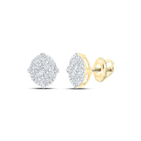 10kt Yellow Gold Round Diamond Oval Earrings - Luxurious Men's Sparklers - Splendid Jewellery