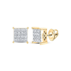 10kt Yellow Gold Sparkling Diamond Square Earrings - Timeless Elegance and Brilliant Shine - Splendid Jewellery