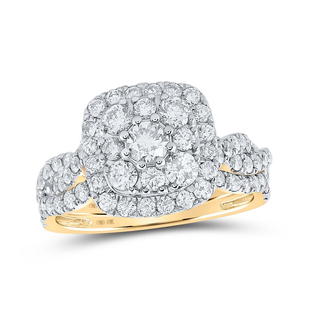 10kt Yellow Gold Sparkling Diamond Square Halo Bridal Wedding Ring Band Set - Splendid Jewellery