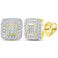 Load image into Gallery viewer, 10kt Yellow Gold Square Cluster Diamond Earrings - Timeless Elegance and Sparkle product Side View from Splendid Jewellery
