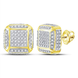 10kt Yellow Gold Square Diamond Earrings for Men - Luxurious Sparkle and Style  Side View from Splendid Jewellery