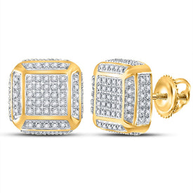10kt Yellow Gold Square Diamond Earrings for Men - Luxurious Sparkle and Style  Top View from Splendid Jewellery