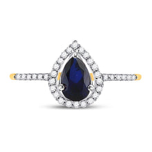 Load image into Gallery viewer, 10kt Yellow Gold Teardrop Blue Sapphire Fashion Ring - Splendid Jewellery&#39;s Gemstone Elegance product Top View from Splendid Jewellery