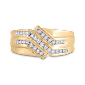 10kt Yellow Gold Triple Row Diamond Band Ring - Elegant Men's Jewelry Piece - Splendid Jewellery