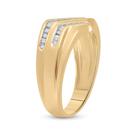 10kt Yellow Gold Triple Row Diamond Band Ring - Elegant Men's Jewelry Piece product  Top View from Splendid Jewellery