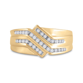 10kt Yellow Gold Triple Row Diamond Band Ring - Elegant Men's Jewelry Piece - Splendid Jewellery