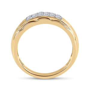 10kt Yellow Gold Triple Row Diamond Band Ring - Elegant Men's Jewelry Piece - Splendid Jewellery