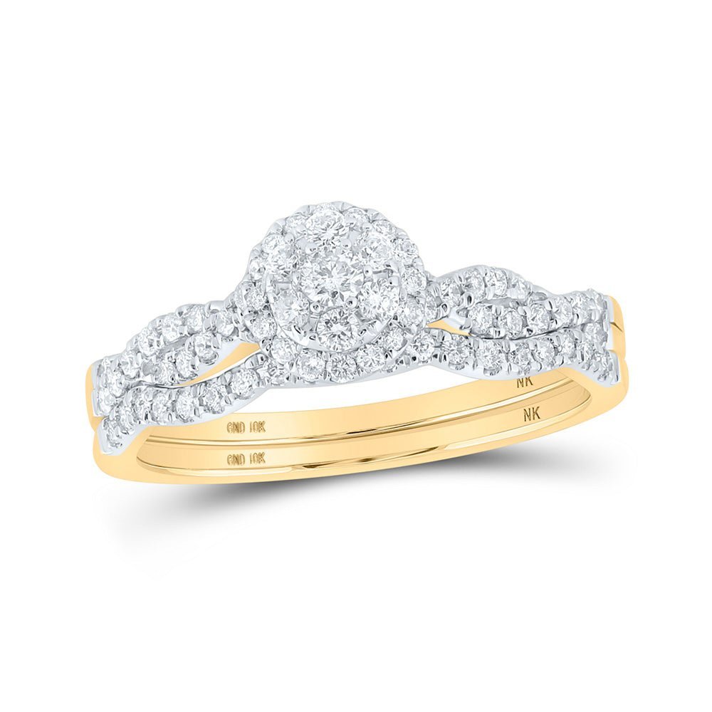 10kt Yellow Gold Twisted Diamond Cluster Wedding Ring Band Set - A Captivating Symbol of Eternal Love - Splendid Jewellery