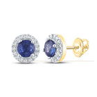 10kt Yellow Gold Womens Round Blue Sapphire Halo Earrings: Captivating Elegance - Splendid Jewellery