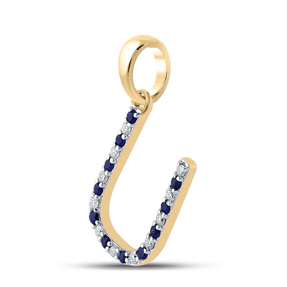 10kt Yellow Gold Womens Round Blue Sapphire U Initial Letter Pendant - A Personalized Gemstone Delight - Splendid Jewellery