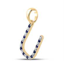 Load image into Gallery viewer, 10kt Yellow Gold Womens Round Blue Sapphire U Initial Letter Pendant - A Personalized Gemstone Delight - Splendid Jewellery