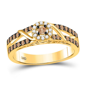 10kt Yellow Gold Women's Round Brown Diamond Solitaire Fashion Ring - Splendid Jewellery