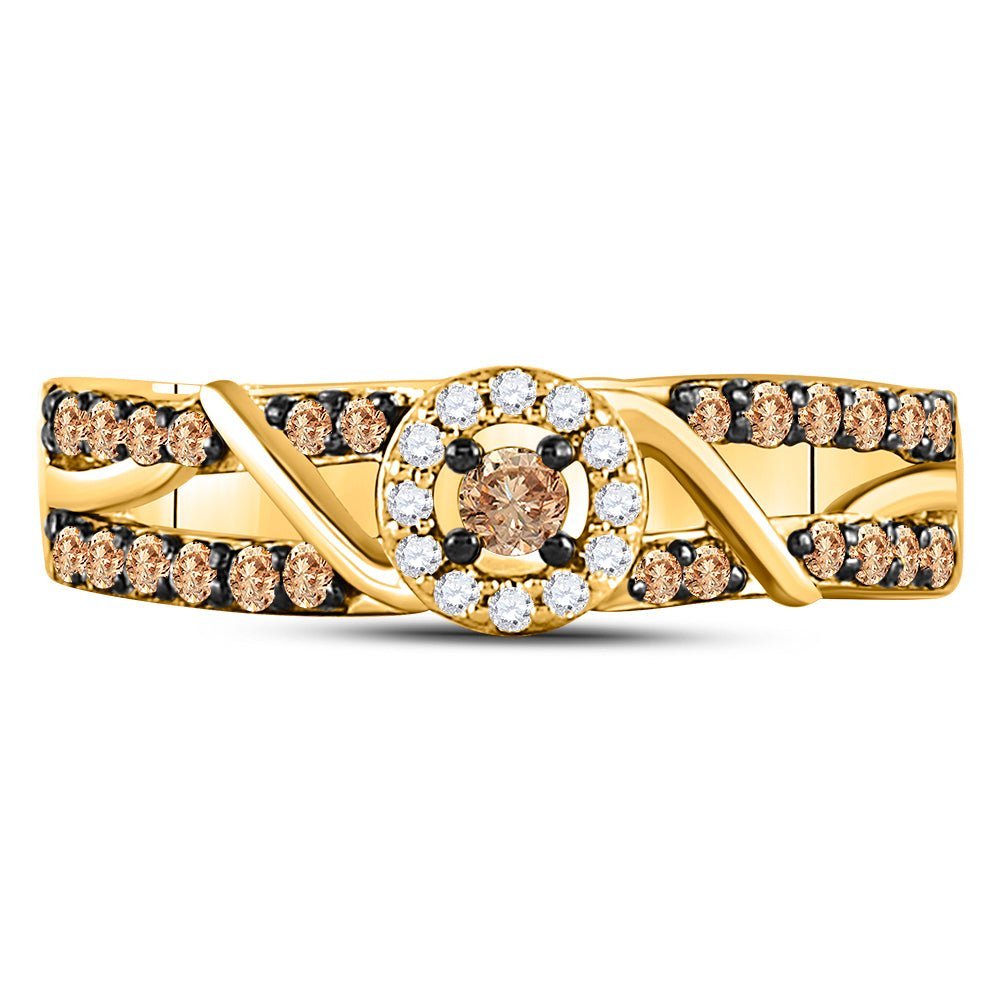 10kt Yellow Gold Women's Round Brown Diamond Solitaire Fashion Ring - Splendid Jewellery