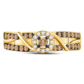 10kt Yellow Gold Women's Round Brown Diamond Solitaire Fashion Ring - Splendid Jewellery