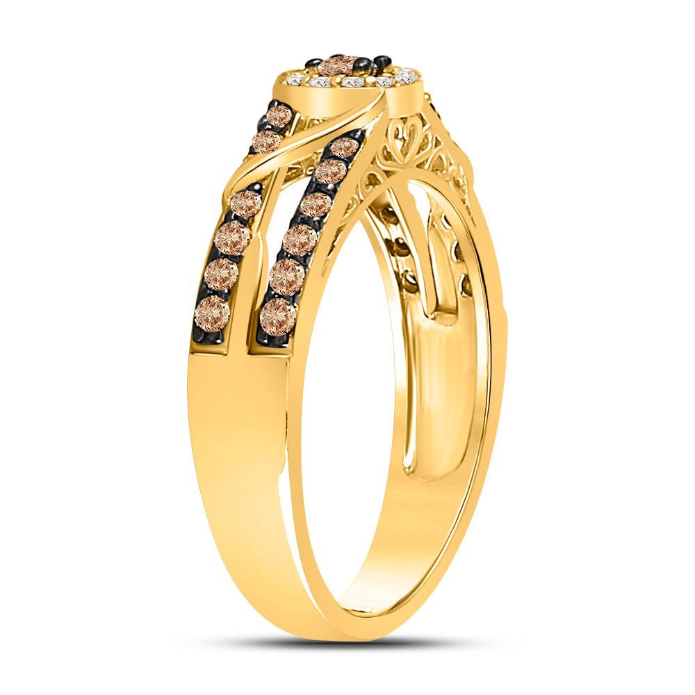 10kt Yellow Gold Women's Round Brown Diamond Solitaire Fashion Ring - Splendid Jewellery