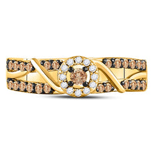 Load image into Gallery viewer, 10kt Yellow Gold Women&#39;s Round Brown Diamond Solitaire Fashion Ring product Top View from Splendid Jewellery
