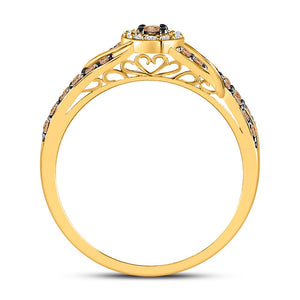 10kt Yellow Gold Women's Round Brown Diamond Solitaire Fashion Ring - Splendid Jewellery