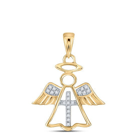 10kt Yellow Gold Womens Round Diamond Angel Pendant - Divine Radiance - Splendid Jewellery