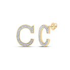 10kt Yellow Gold Womens Round Diamond C Initial Letter Earrings 1/8 Cttw | Splendid Jewellery - "Personalized Brilliance: Sparkling C Initial Diamond Earrings" - Splendid Jewellery