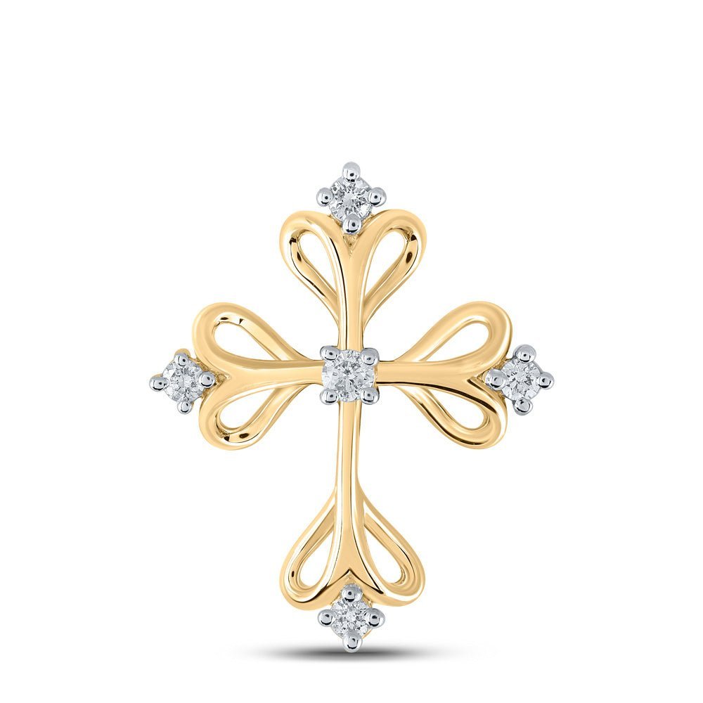 10kt Yellow Gold Womens Round Diamond Cross Pendant - A Mesmerizing Symbol of Faith and Love - Splendid Jewellery