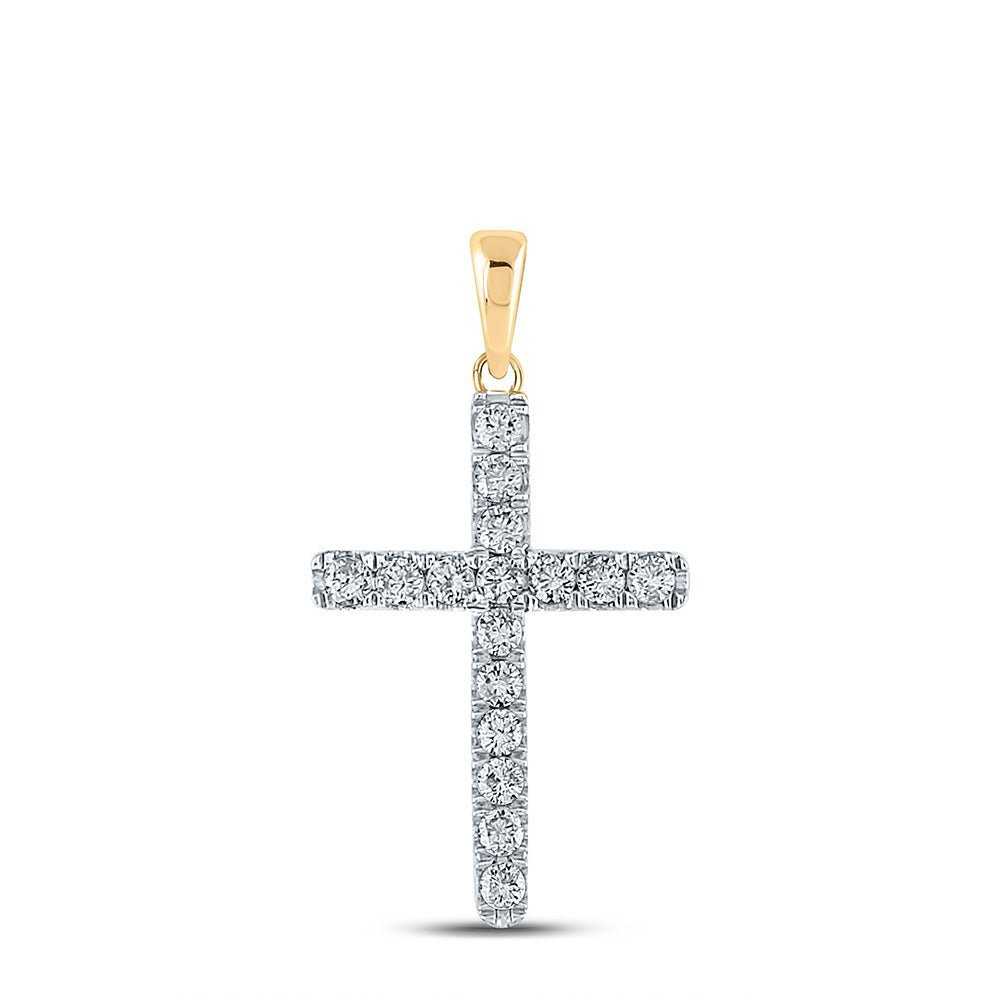 10kt Yellow Gold Womens Round Diamond Cross Pendant - Radiant Symbol of Faith and Elegance - Splendid Jewellery