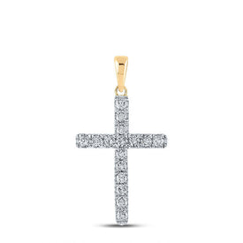 10kt Yellow Gold Womens Round Diamond Cross Pendant - Radiant Symbol of Faith and Elegance - Splendid Jewellery