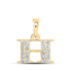 10kt Yellow Gold Womens Round Diamond H Initial Letter Pendant 1/10 Cttw | Personalized Elegance Necklace - Splendid Jewellery