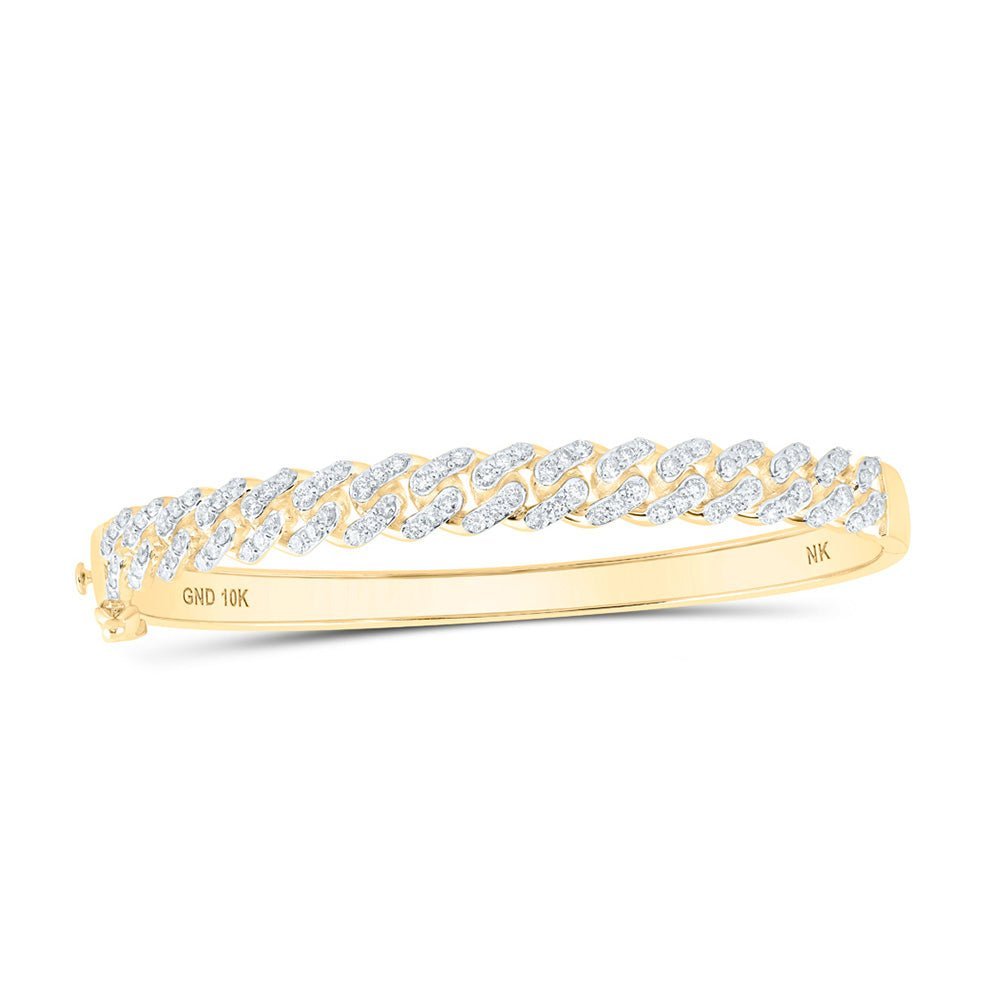 10kt Yellow Gold Women's Round Diamond Miami Cuban Bangle Bracelet 1 - 5/8 Cttw - Radiant Elegance - Splendid Jewellery
