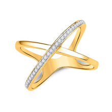 Load image into Gallery viewer, 10kt Yellow Gold Womens Round Diamond Negative Space Crossover Band Ring 1/6 Cttw | The Dazzling Elegance Diamond Band - Splendid Jewellery
