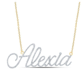 10kt Yellow Gold Womens Round Diamond Personalized Name Necklace 7/8 Cttw | Splendid Jewellery - Splendid Jewellery