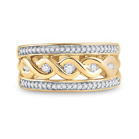 10kt Yellow Gold Women's Round Diamond Scroll Band Ring - A Dazzling Twist of Elegance - Splendid Jewellery