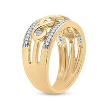 Load image into Gallery viewer, 10kt Yellow Gold Women&#39;s Round Diamond Scroll Band Ring - A Dazzling Twist of Elegance - Side View