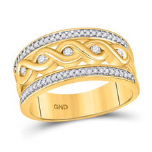 Load image into Gallery viewer, 10kt Yellow Gold Women&#39;s Round Diamond Scroll Band Ring - A Dazzling Twist of Elegance - Top View