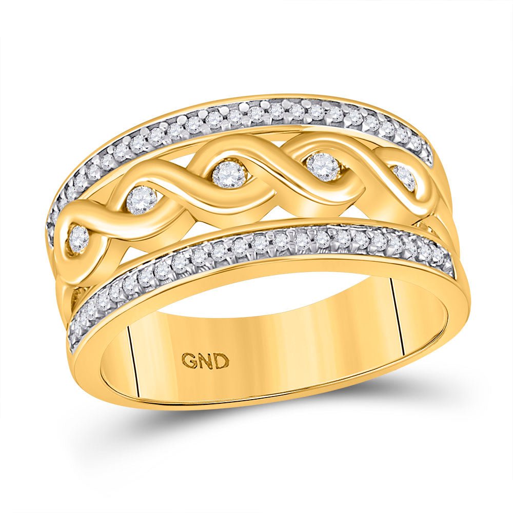 10kt Yellow Gold Women's Round Diamond Scroll Band Ring - A Dazzling Twist of Elegance - Splendid Jewellery