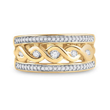Load image into Gallery viewer, 10kt Yellow Gold Women&#39;s Round Diamond Scroll Band Ring - A Dazzling Twist of Elegance - Front View