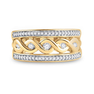 10kt Yellow Gold Women's Round Diamond Scroll Band Ring - A Dazzling Twist of Elegance - Splendid Jewellery