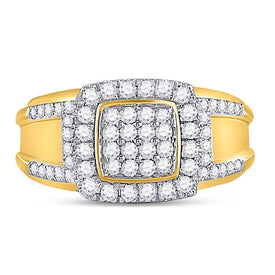 10kt Yellow Gold Women's Round Diamond Square Cluster Ring - 1 Cttw | Splendid Jewellery - Splendid Jewellery
