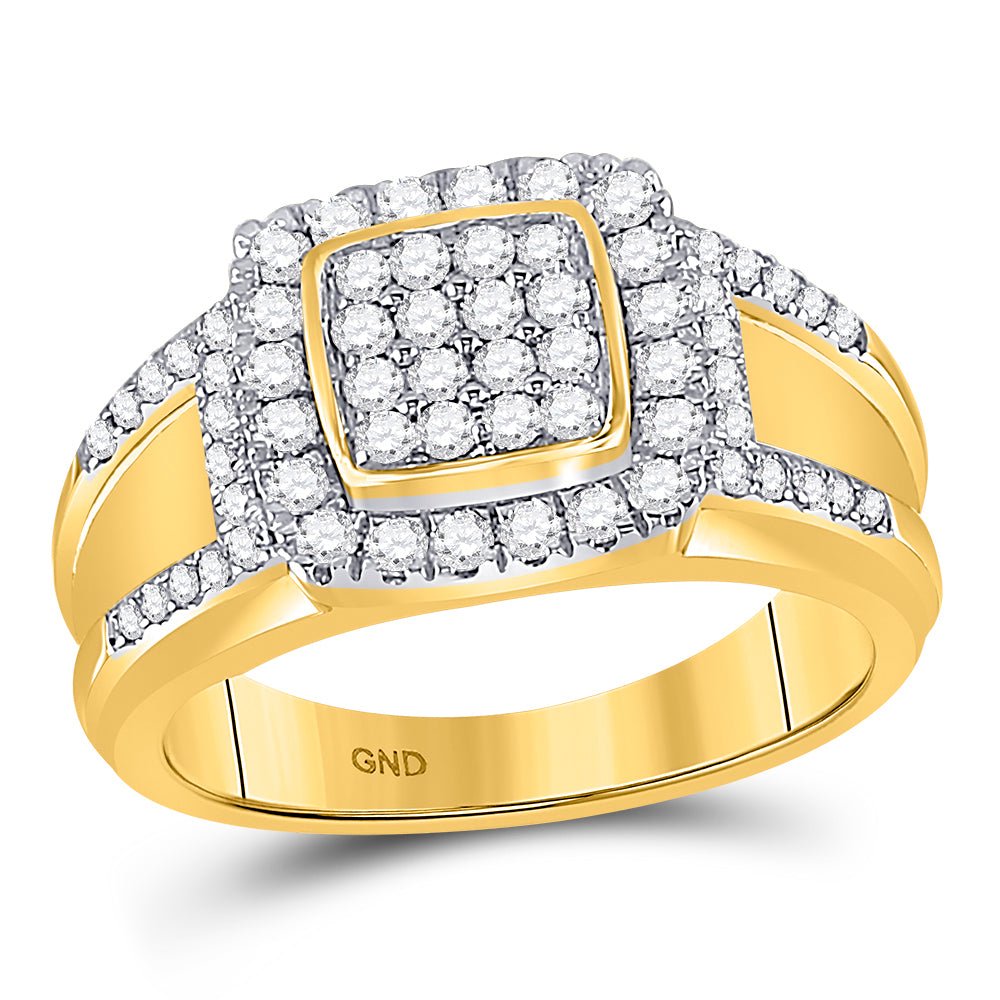 10kt Yellow Gold Women's Round Diamond Square Cluster Ring - 1 Cttw | Splendid Jewellery - Splendid Jewellery