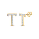 10kt Yellow Gold Womens Round Diamond T Initial Letter Earrings 1/10 Cttw | Personalized Elegance - Splendid Jewellery