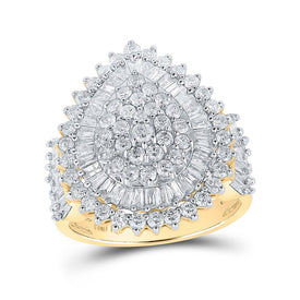 10kt Yellow Gold Womens Round Diamond Tear Cluster Ring - Mesmerizing Brilliance - Splendid Jewellery