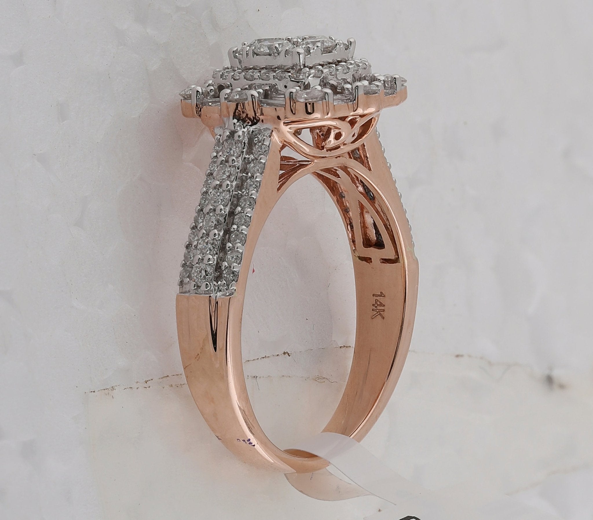 14K Rose Gold Baguette Diamond Designer Ring 1 Cttw - Splendid Jewellery